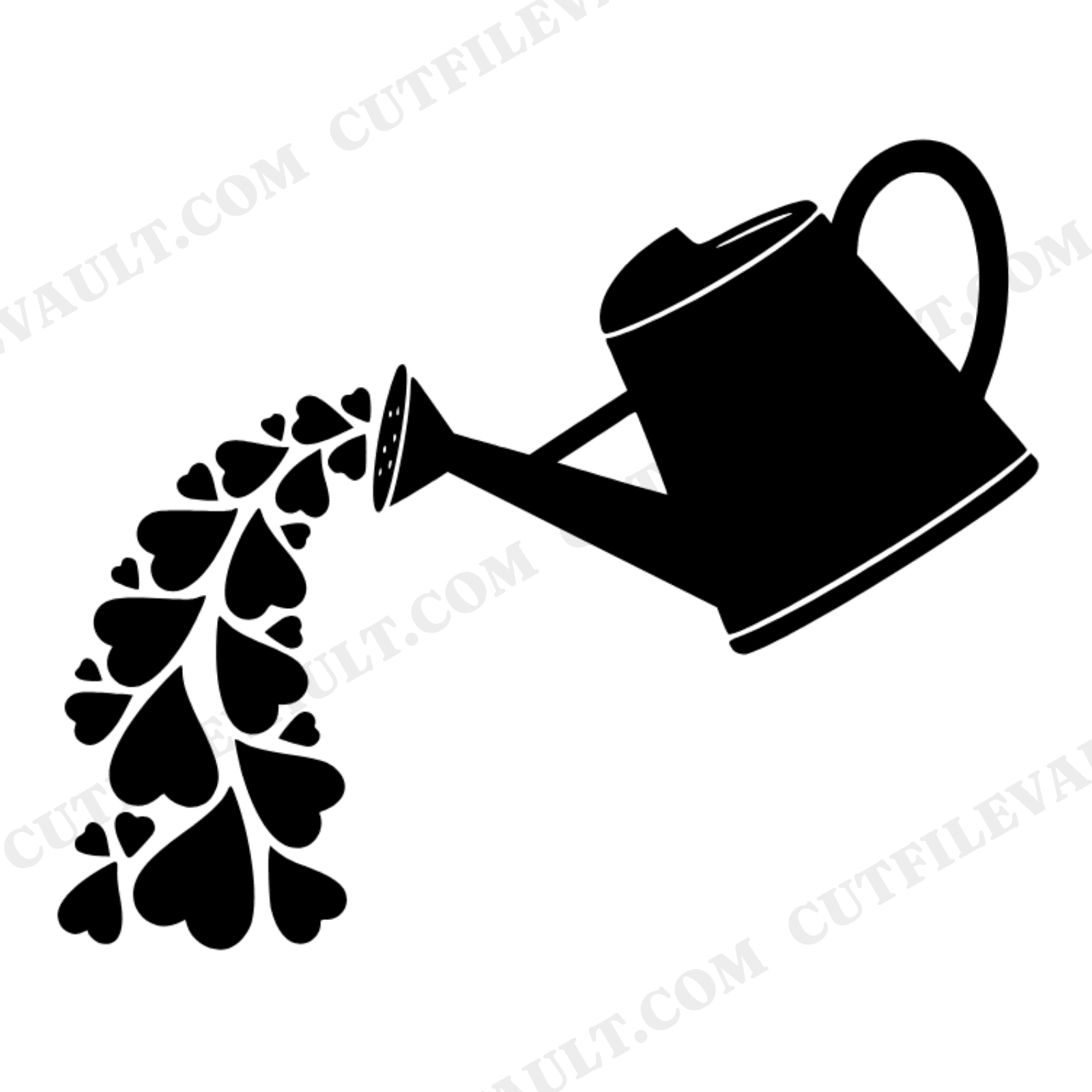 Vintage Watering Can SVG PNG, Heart Cascade Mother's Day Cut File, Retro 70s Gardening Design, view 1