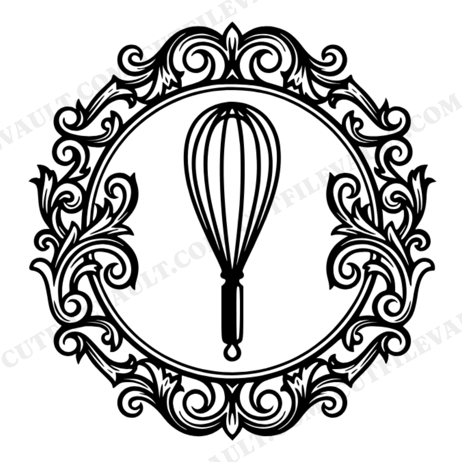Vintage Whisk Wax Seal SVG PNG Bakery Crest Cut File Scandinavian Line Art Donut Day Design, view 1