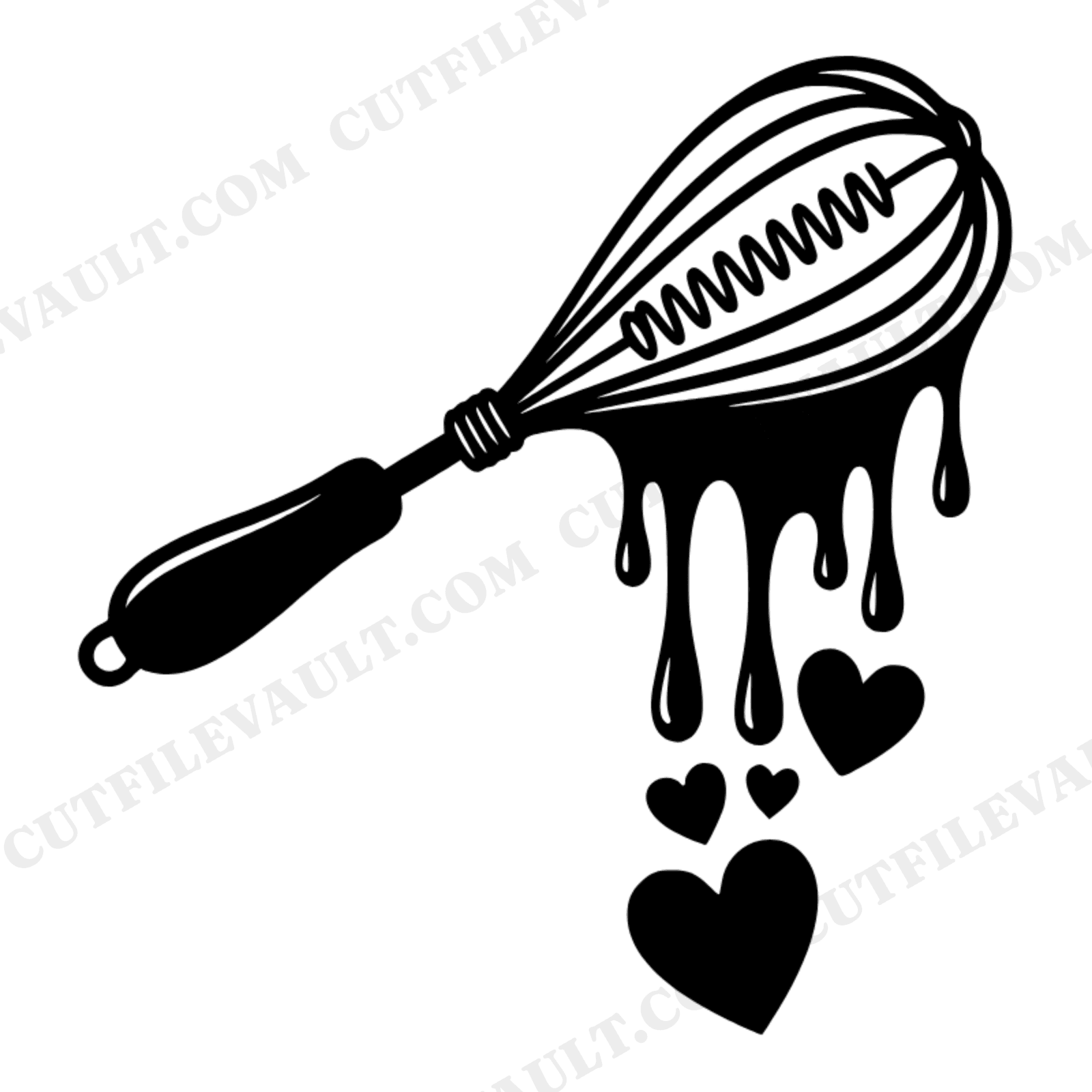 Vintage Wire Whisk SVG PNG, Heart Batter Drips Cut File, Baking Kitchen Clipart, National Donut Day, view 1