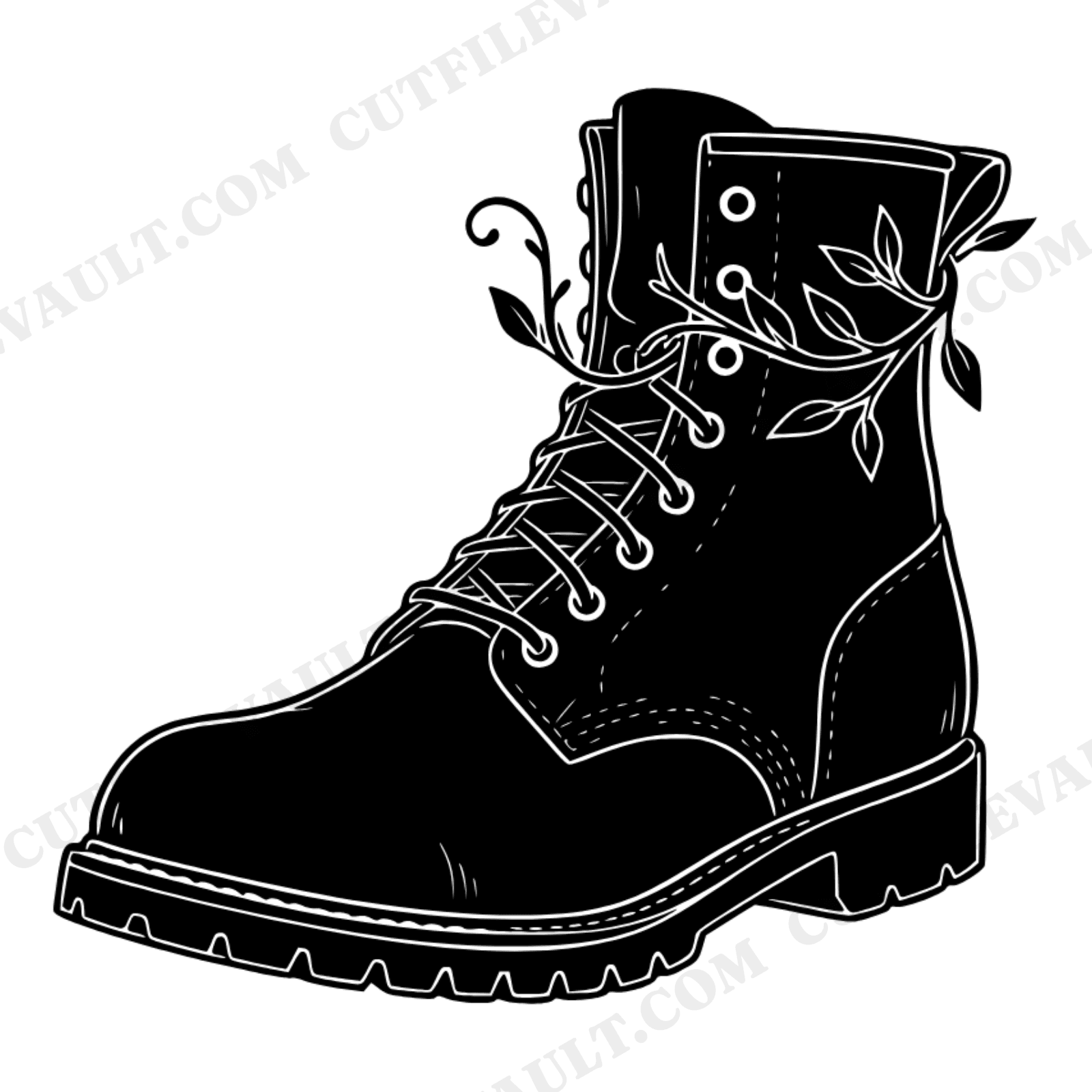 Vintage Work Boot SVG PNG, Father's Day Boot Cut File, Rugged Dad Botanical Silhouette Design, view 1