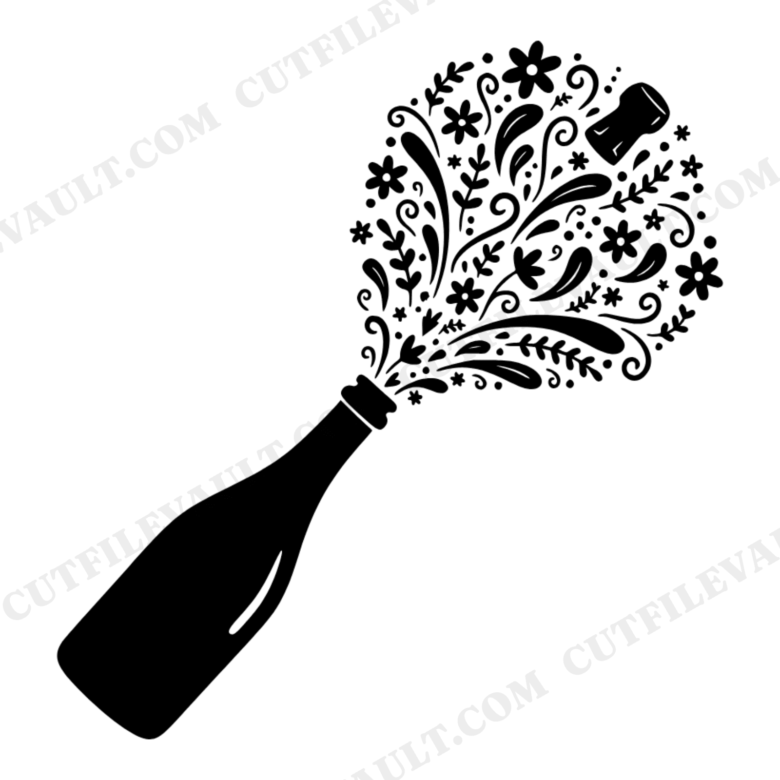 Wedding Champagne Bottle SVG PNG, Floral Fizz Celebration Cut File, Bridal Shower Decor SVG, view 1