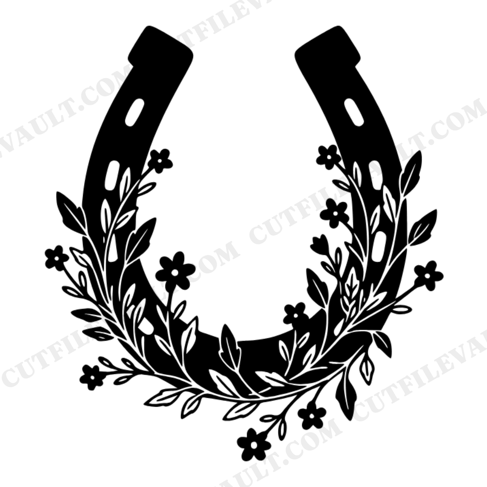 Wedding Horseshoe SVG Wildflower Good Luck Charm PNG Boho Wedding Decor Cut File Vinyl Design, view 1