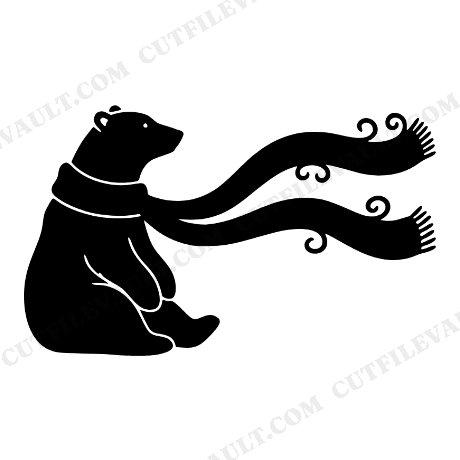 Whimsical Christmas Polar Bear SVG, Cottagecore Winter Bear with Scarf PNG, Holiday Cut File, view 1