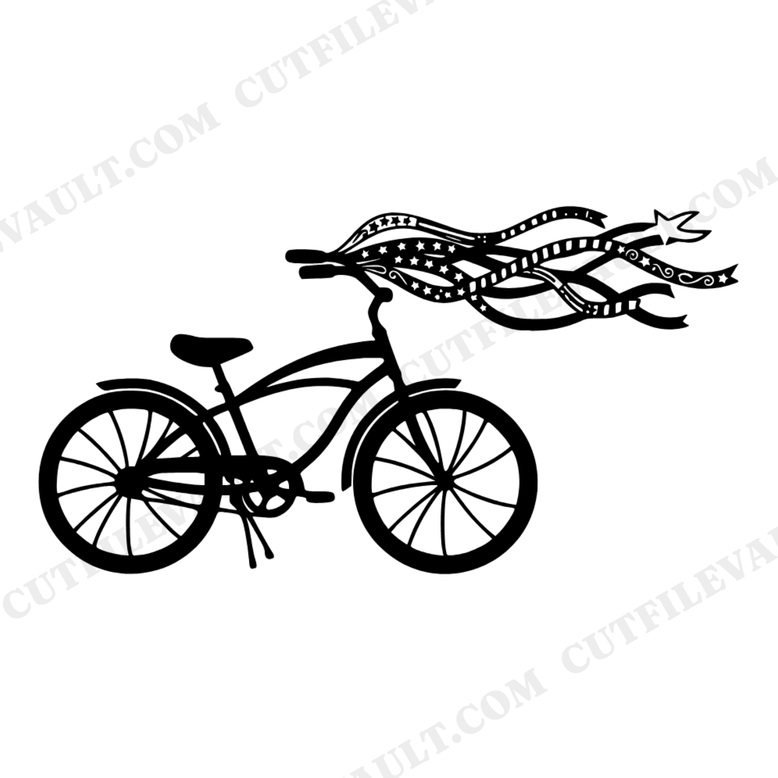 Whimsical July 4th Cruiser Bike SVG PNG, Boho Bicycle with Streamers, Patriotic Summer Cut File, view 1
