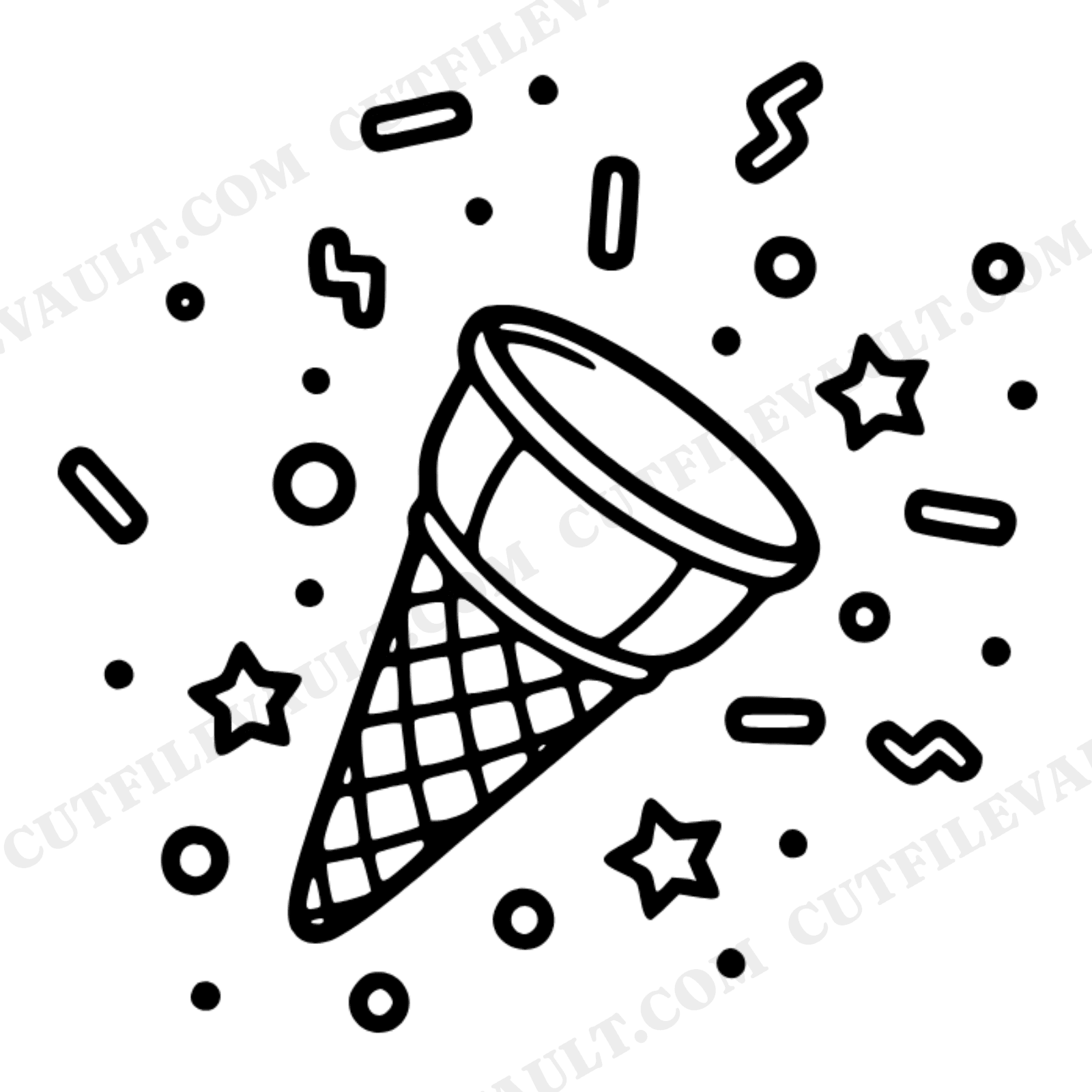 Whimsical Waffle Cone SVG PNG, Toppled Ice Cream Cone with Sprinkles, Cottagecore Doodle Cut File, view 1