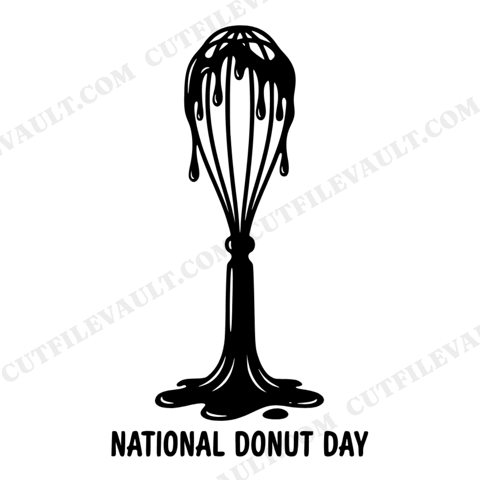 Whisk with Dripping Batter SVG PNG, National Donut Day Cut File, Baker Silhouette Design, view 1