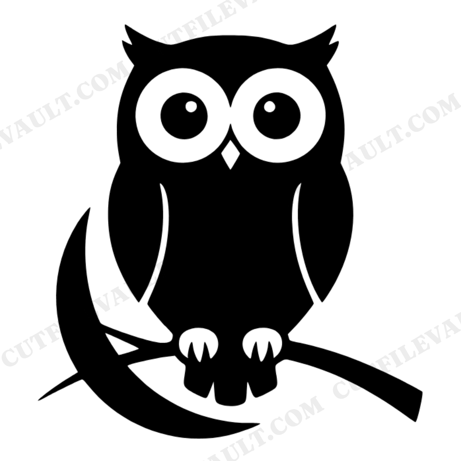 Wide Eyed Owl on Crescent Moon SVG PNG Cut File, Scandinavian Line Art, Halloween Nursery Decor, view 1