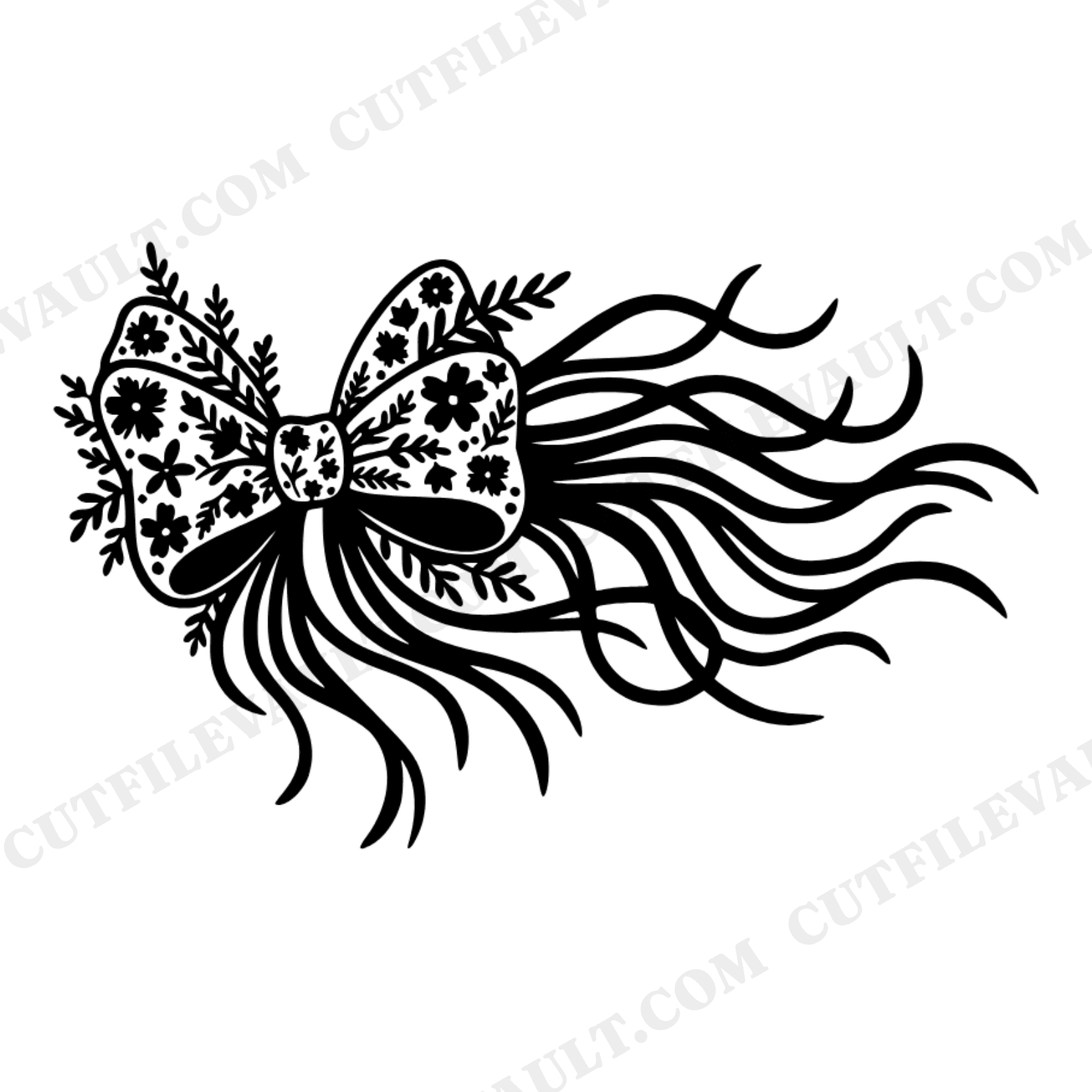 Windswept Fall Engagement Bow SVG PNG, Cottagecore Gift Topper, Autumn Floral Ribbon Cut File, view 1