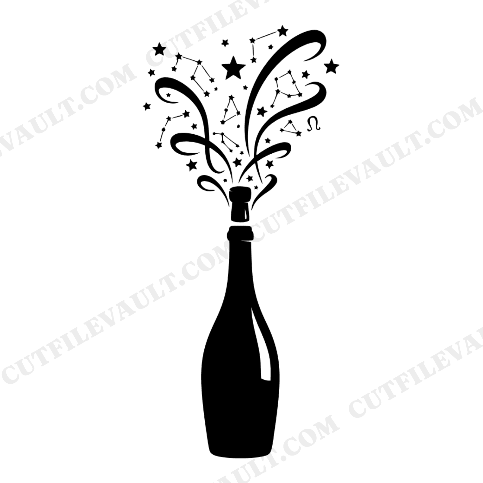 Wine Bottle Cork Pop SVG PNG, Celestial Stars Constellation Cut File for National Wine Day Crafts, view 1
