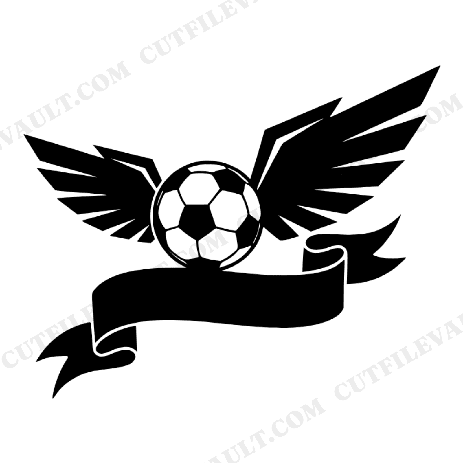 Winged Soccer Ball SVG PNG, Flying Soccer with Banner Ribbon Cut File, Sports Mascot Design, view 1
