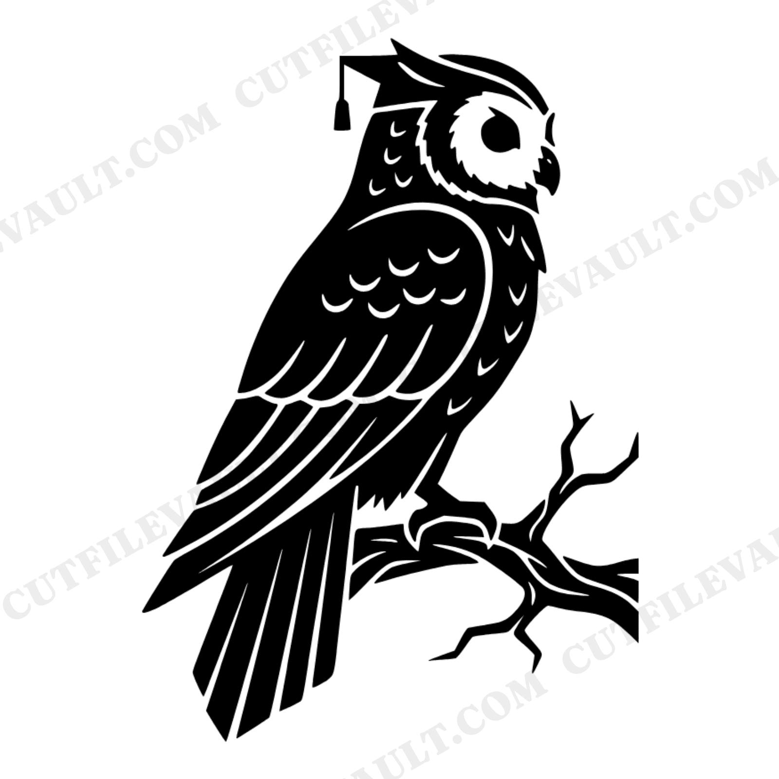 Wise Owl SVG PNG Art Deco Woodland Scholar Side Profile Cut File for Cricut Silhouette Back to School, view 1