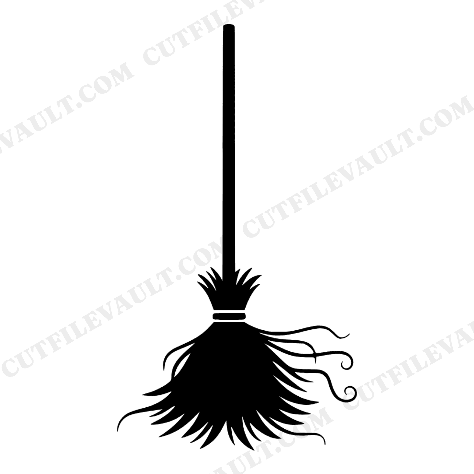 Witch Broom SVG PNG, Mid-Century Halloween Silhouette, Upright Broom Cut File, Spooky Decor Design, view 1