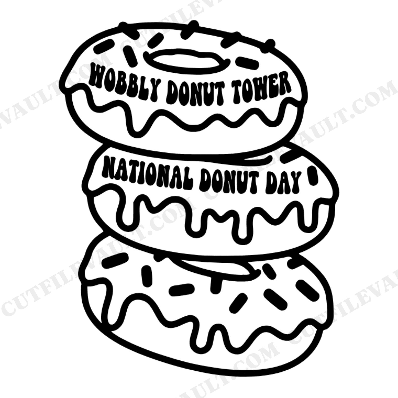 Wobbly Donut Tower SVG PNG National Donut Day Retro 70s Cut File for Cricut Silhouette Shirt Design, view 1
