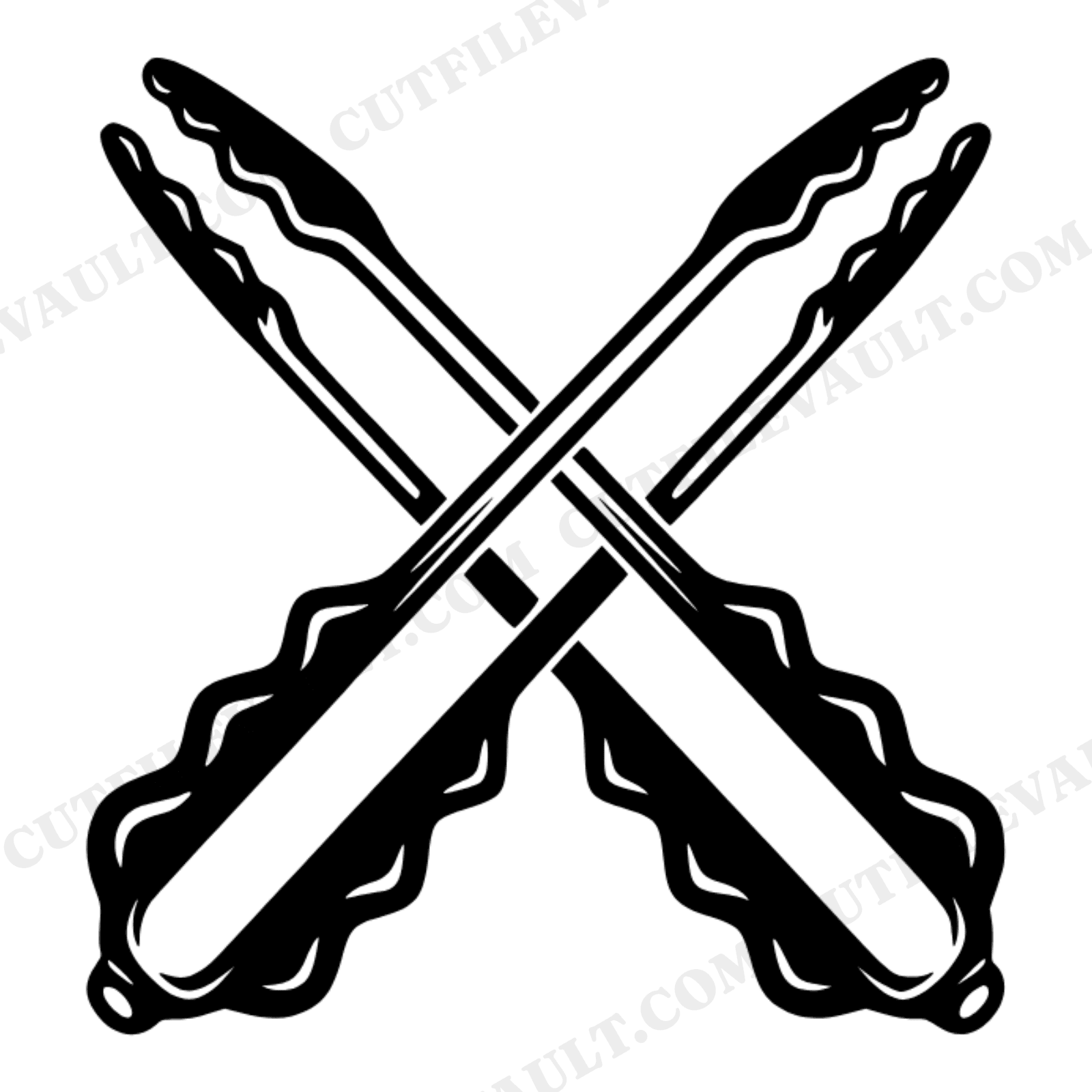 Y2K Chrome BBQ Tongs SVG PNG, Crossed Grilling Tools Cut File, Retro Summer Barbecue Clipart Design, view 1