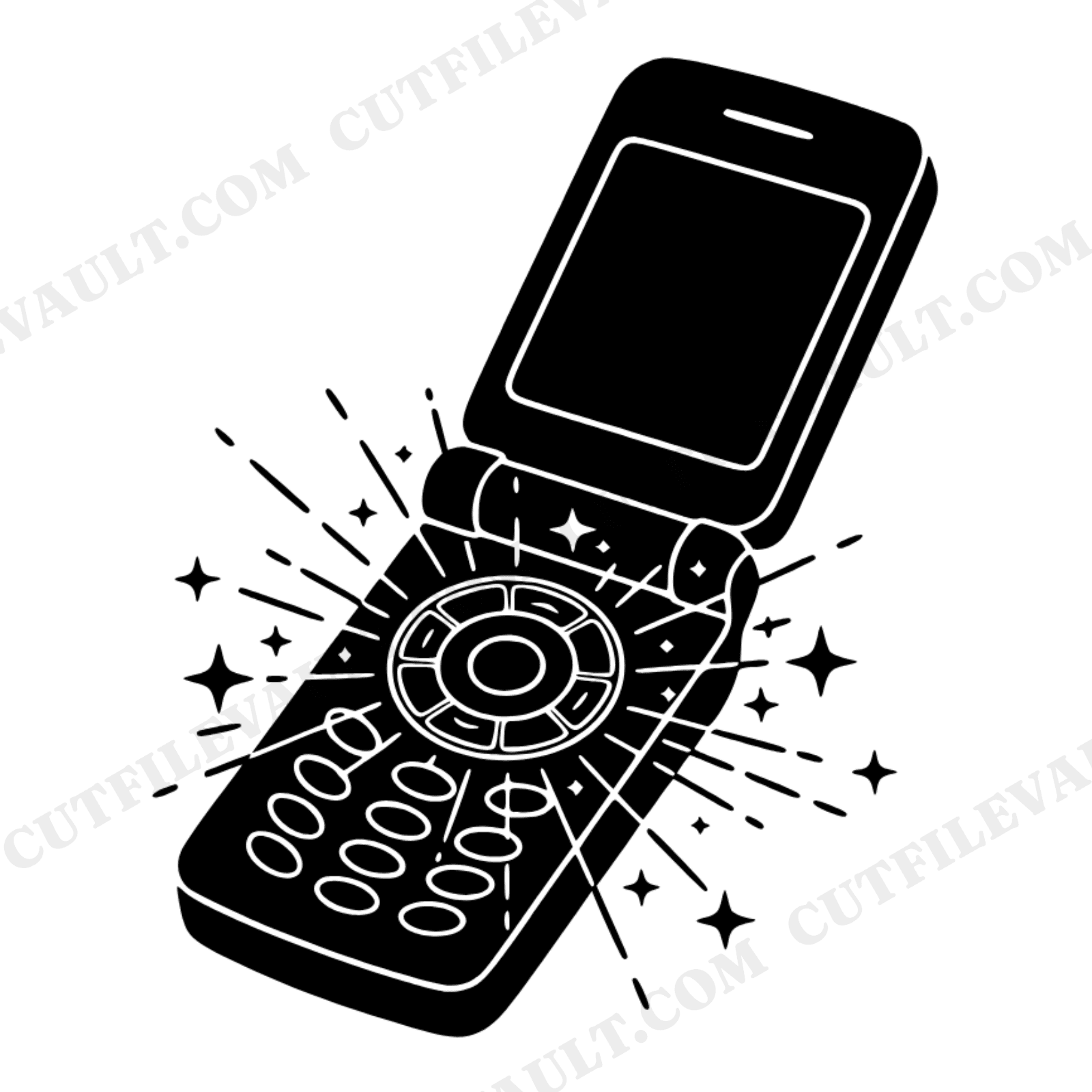 Y2K Flip Phone Celestial Starburst SVG PNG, Fourth of July Independence Day Retro 2000s Nostalgia Cut File, view 1